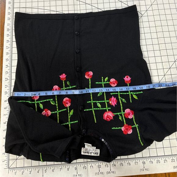 Jack B Quick Vintage Embroidered Floral Black Button Up Cardigan Sweater Women M - Picture 6 of 6